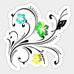 Flowers and Butterfly Blue Sticker